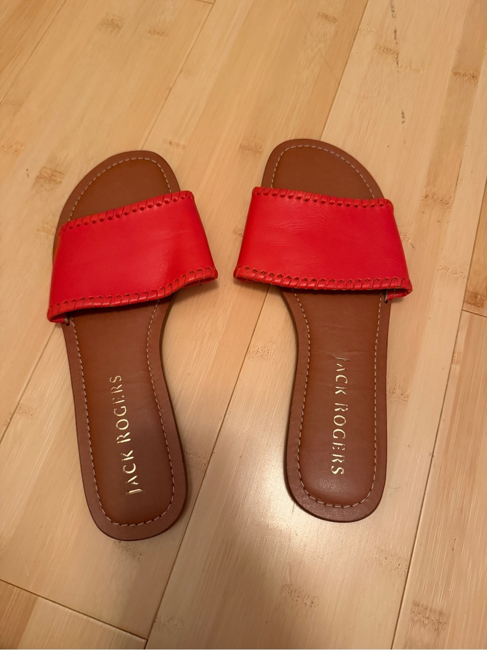 Jack Rogers Red Leather Slide Sandals with Brown Footbed